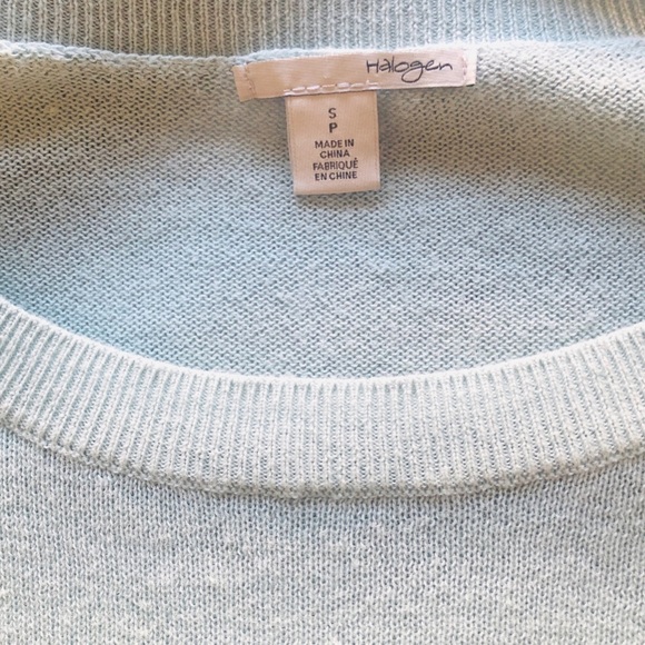 Halogen Jeweled Shoulder Sweater, Light Blue/Silver, Small/Petite - Picture 7 of 12